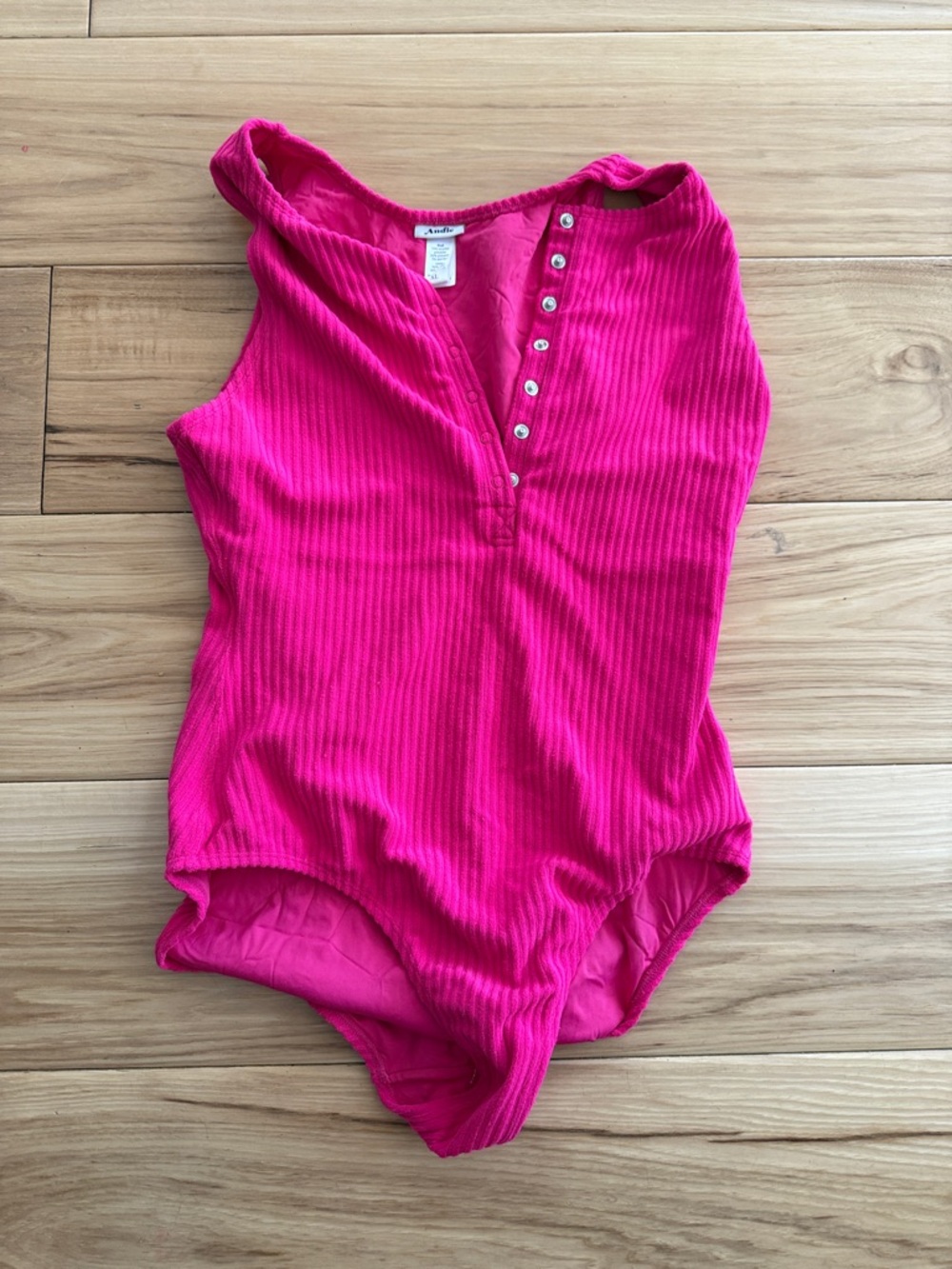 Andie Hot Pink Ribbed Button-Front One-Piece Swimsuit
